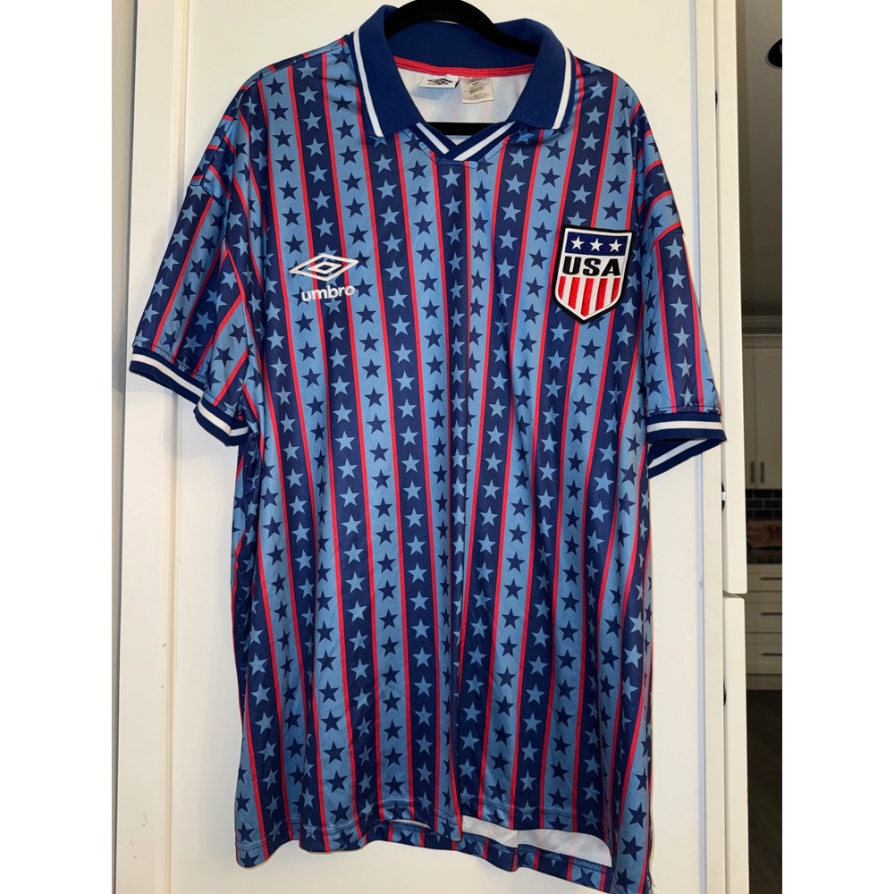 Umbro USA Soccer Jersey Mens XXL Blue Red White Stars Stripes UMBR020AUYSCP24